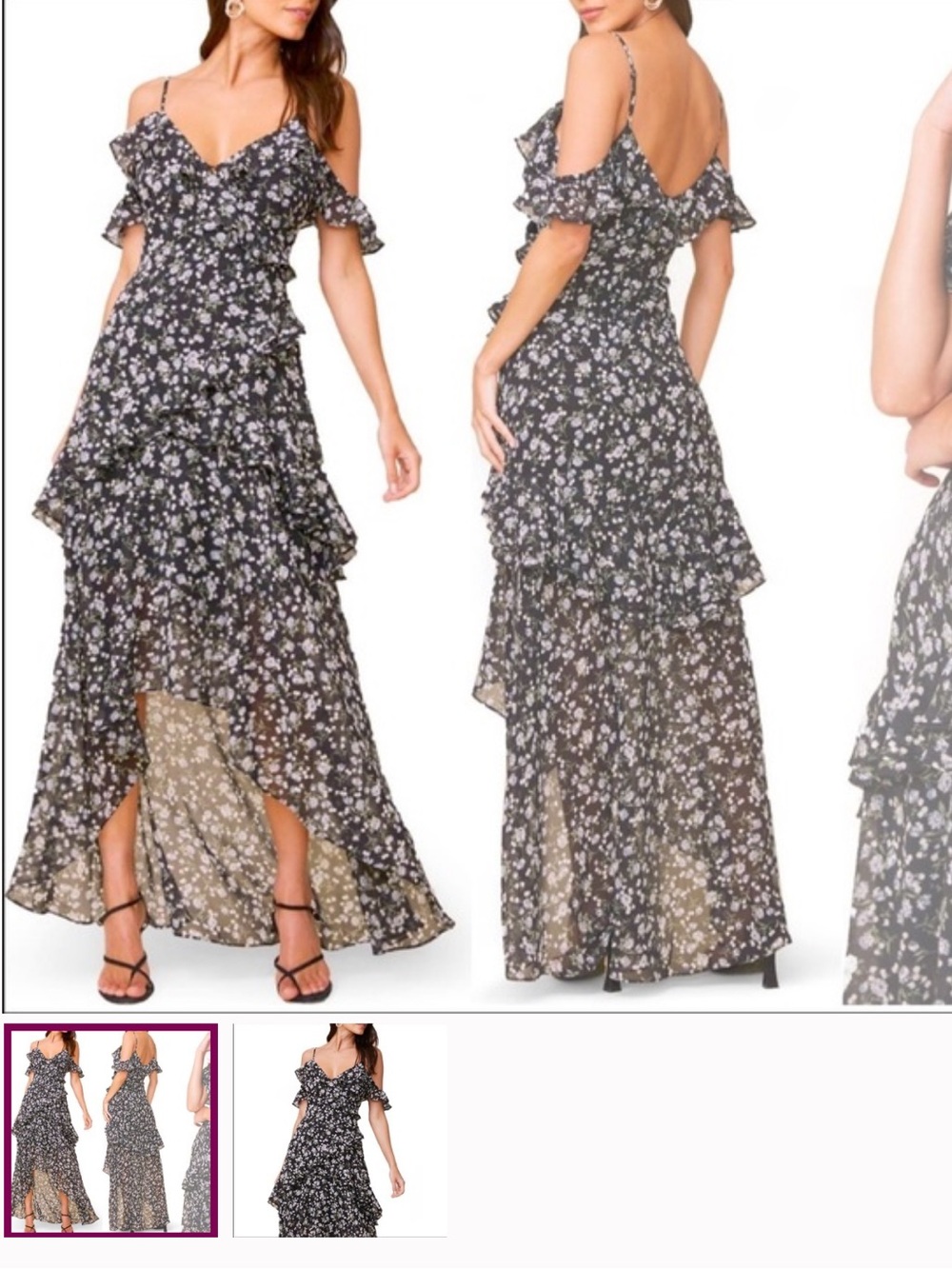 Black Floral Ruffle High-Low Maxi Dress - Picture 3 of 4